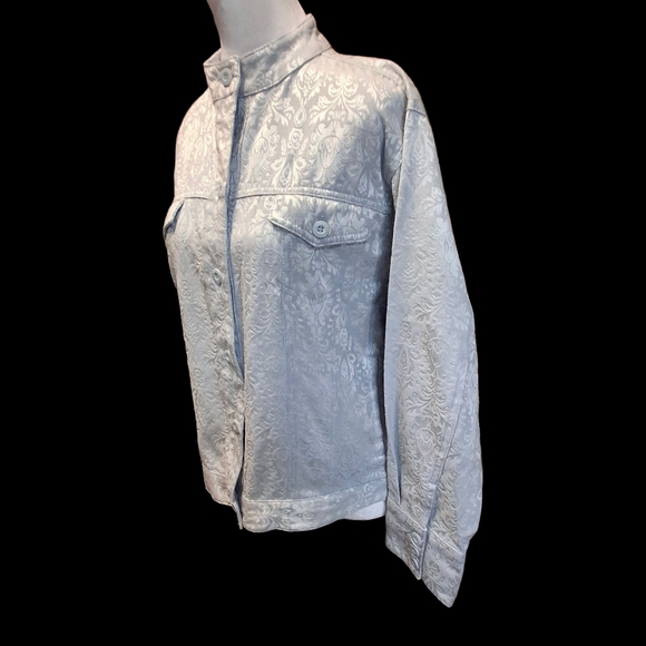 Bill Bass Brocade Blue Buttoned Long Sleeve Cotton Blend Jacket Women Size Large - Picture 8 of 16
